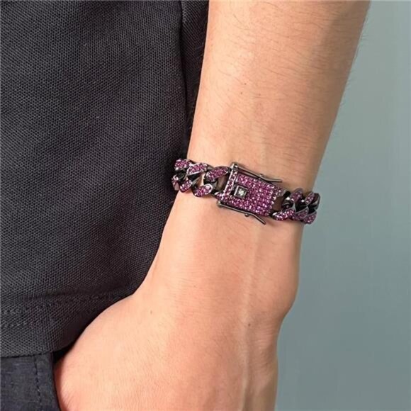 Purple Diamond Cuban Link Armlet Bracelet - Picture 4 of 6